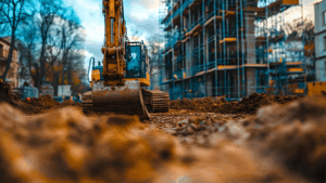 zona de construcción con grúas y edificios