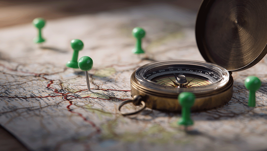 Compás y mapa que recuerdan a decisiones estratégicas
