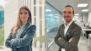 retrato de carla jimeno, nueva responsable corporativa de distribución y ventas; y Jorge Pedemonte, nuevo director comercial de solunion españa